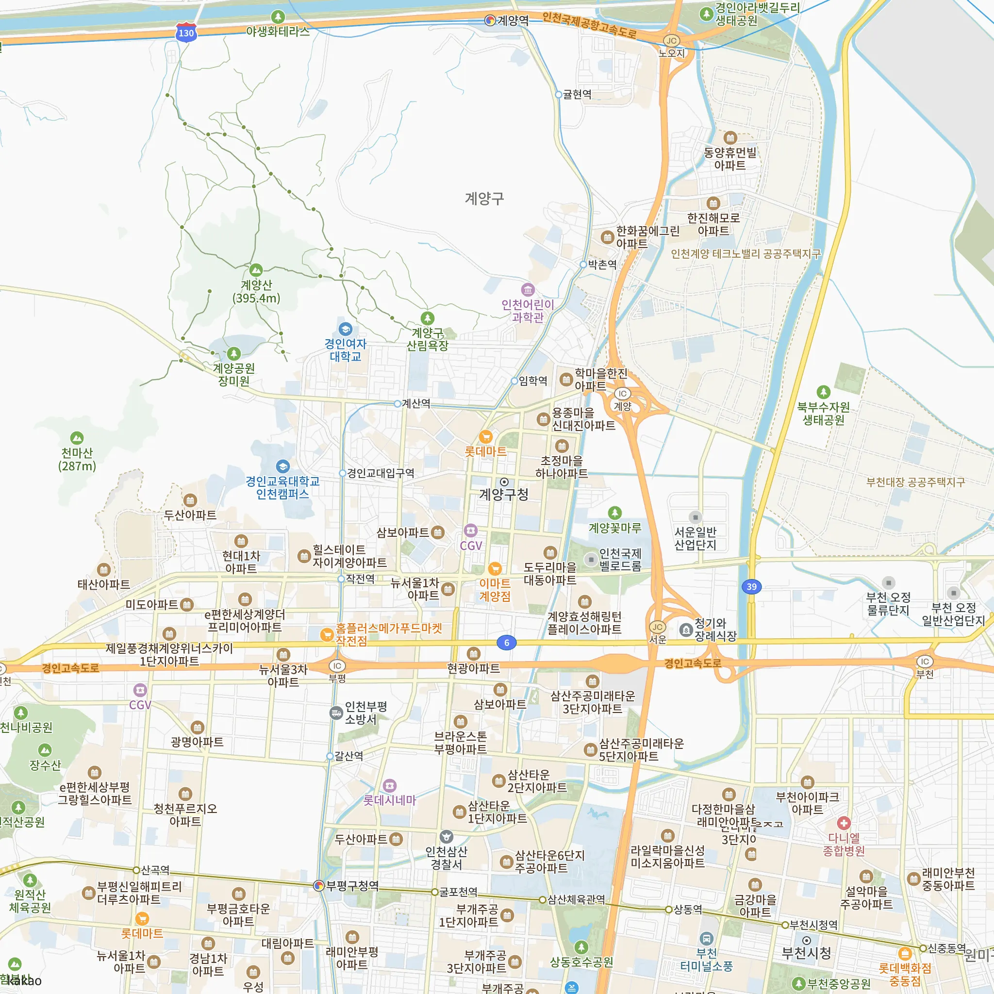 인천계양지구 A6블록 공공분양주택(본청약) 안전마진 계산에 쓴 비교단지 중 비중 큰 5곳의 위치 지도