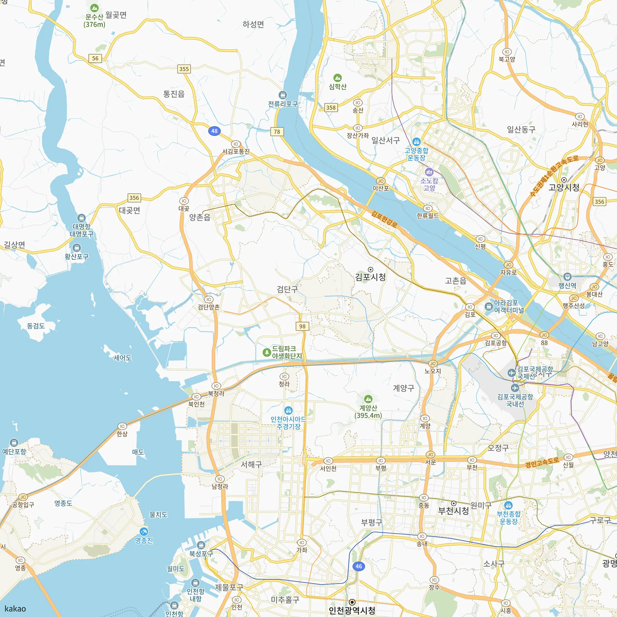 검단구와 인접 지역 지도에 표시한 엘리프 검단 포레듀(AA32블록)(4차) 위치