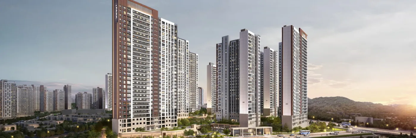 청주 가경 아이파크 7단지 단지 조감도(노을, environment 페이지, 상업포디움·조경 포함)(공식 홈페이지)