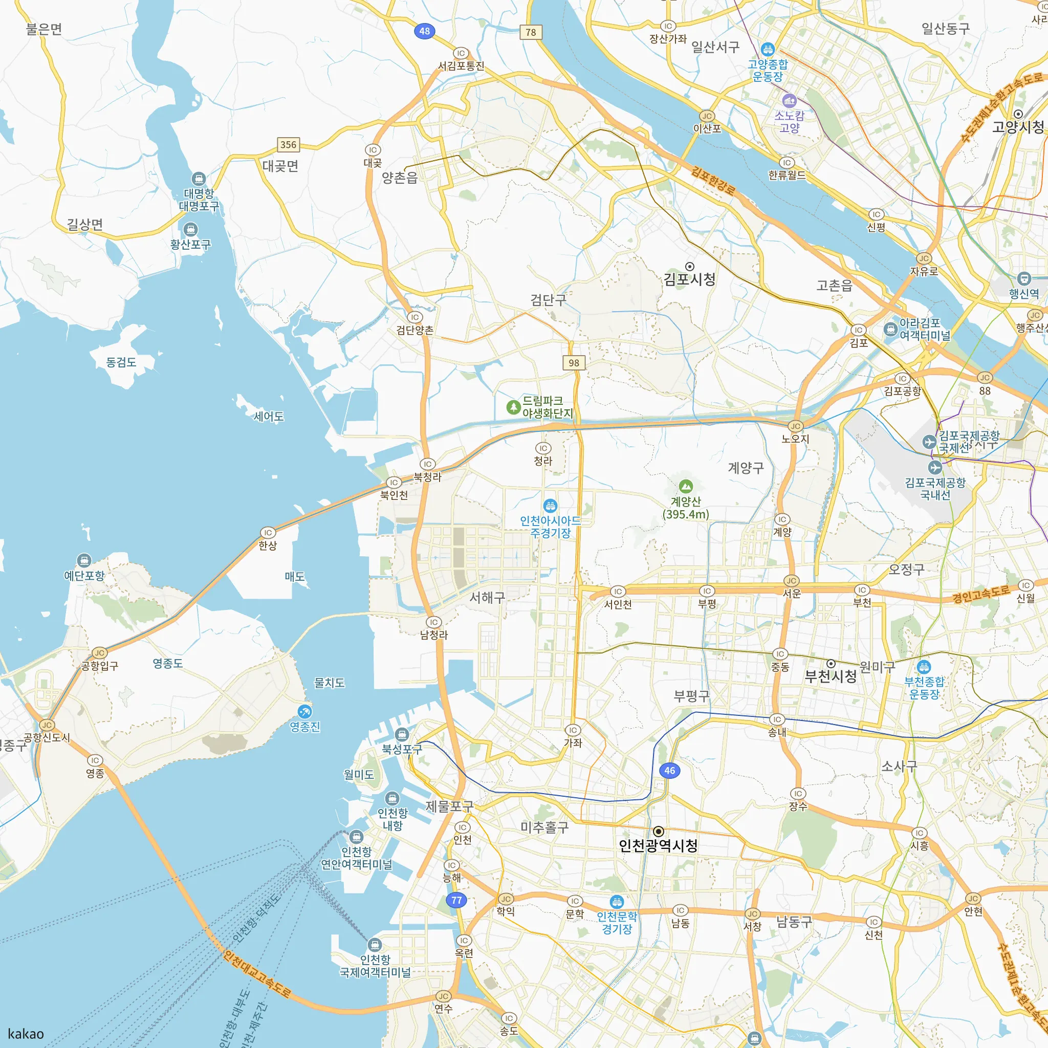 서해구와 인접 지역 지도에 표시한 청라 아크원 푸르지오 위치