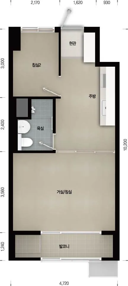 광주우산·영광단주 행복주택 입주자격완화 예비입주자 모집 평면도 (침실2+거실/침실+욕실+주방+발코니, 4720x10200)(공식 홈페이지)