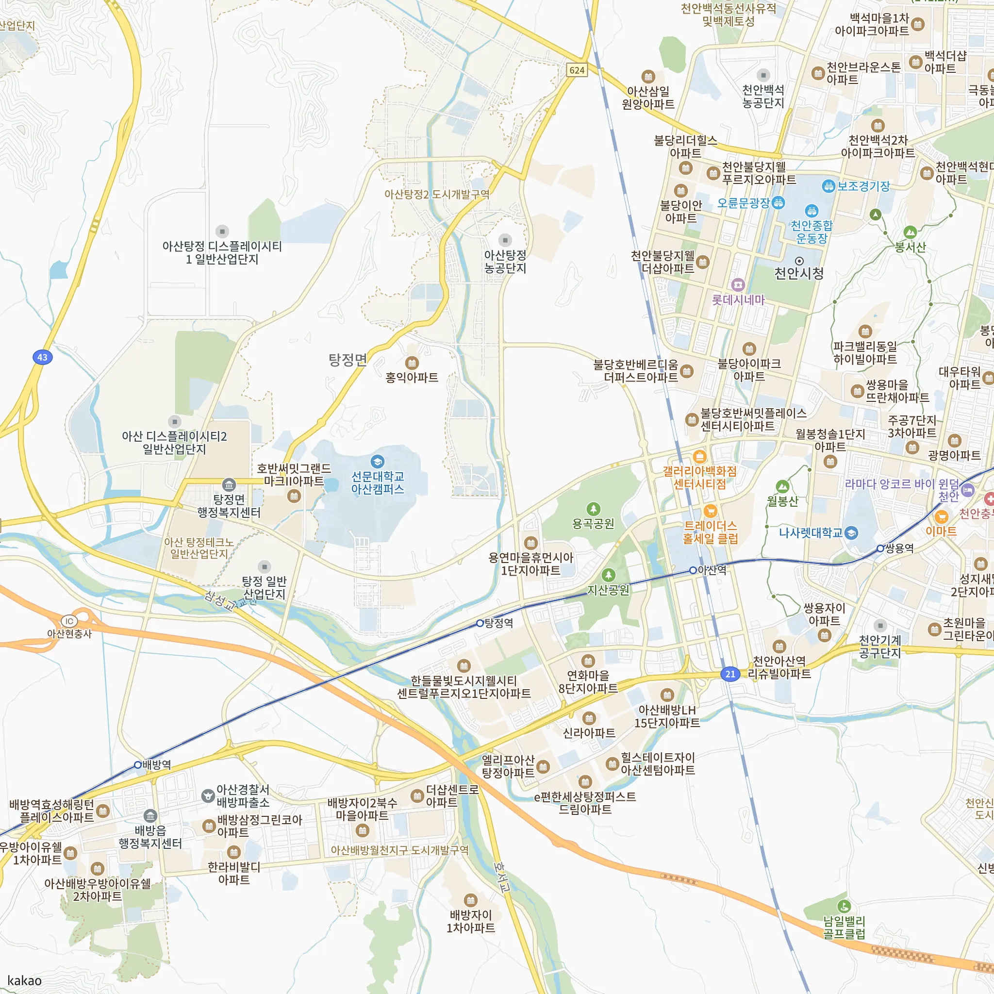 아산 그랑시티필하우스 안전마진 계산에 쓴 비교단지 17곳을 7개 묶음으로 나눈 위치 지도