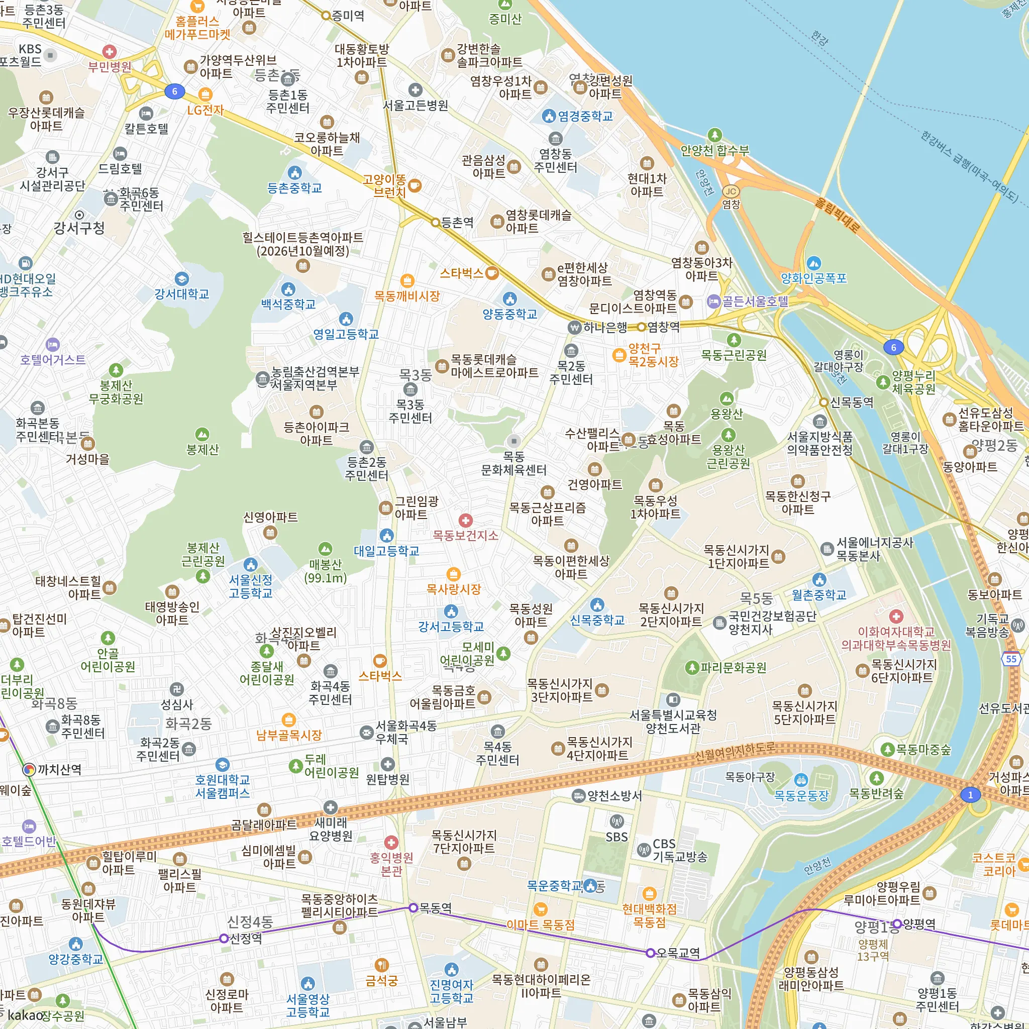 브라운스톤 목동(2차) 안전마진 계산에 쓴 비교단지 중 비중 큰 3곳의 위치 지도