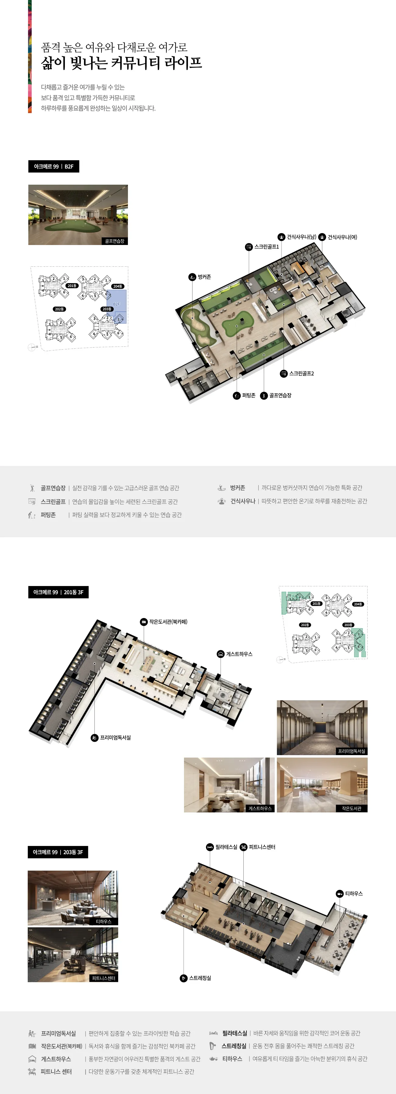 아크메르 동탄 99 커뮤니티시설 안내(층별 배치)